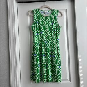 Jude Connally Dress Womens Small Green Blue Geometric Link Jude Cloth Sleeveless
